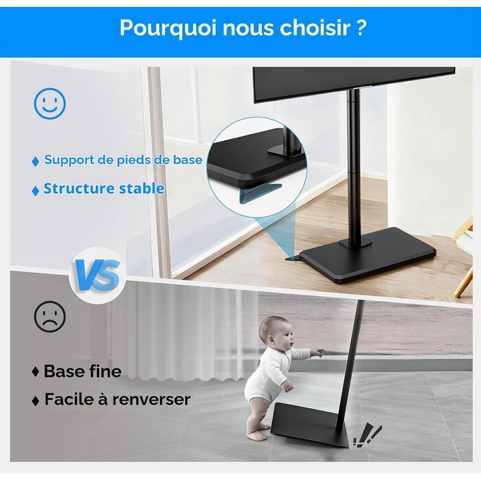 Support TV sur pied pivotant 26-60 pouces - 33% de remise