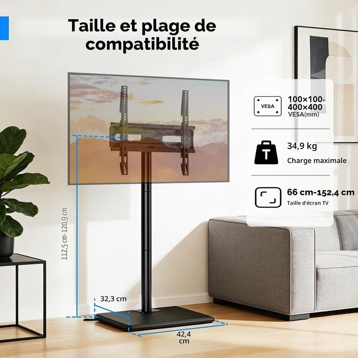 Support TV sur pied pivotant 26-60 pouces - 33% de remise