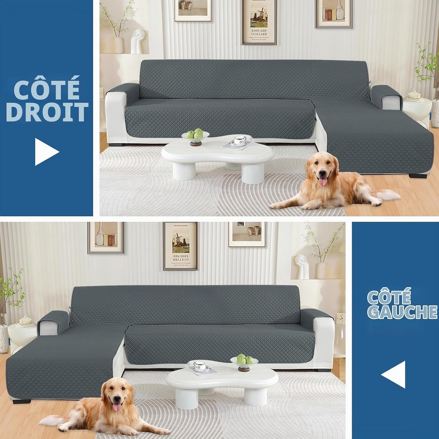 Housse de canapé d'angle réversible 2 places - Gris foncé - 32% de remise