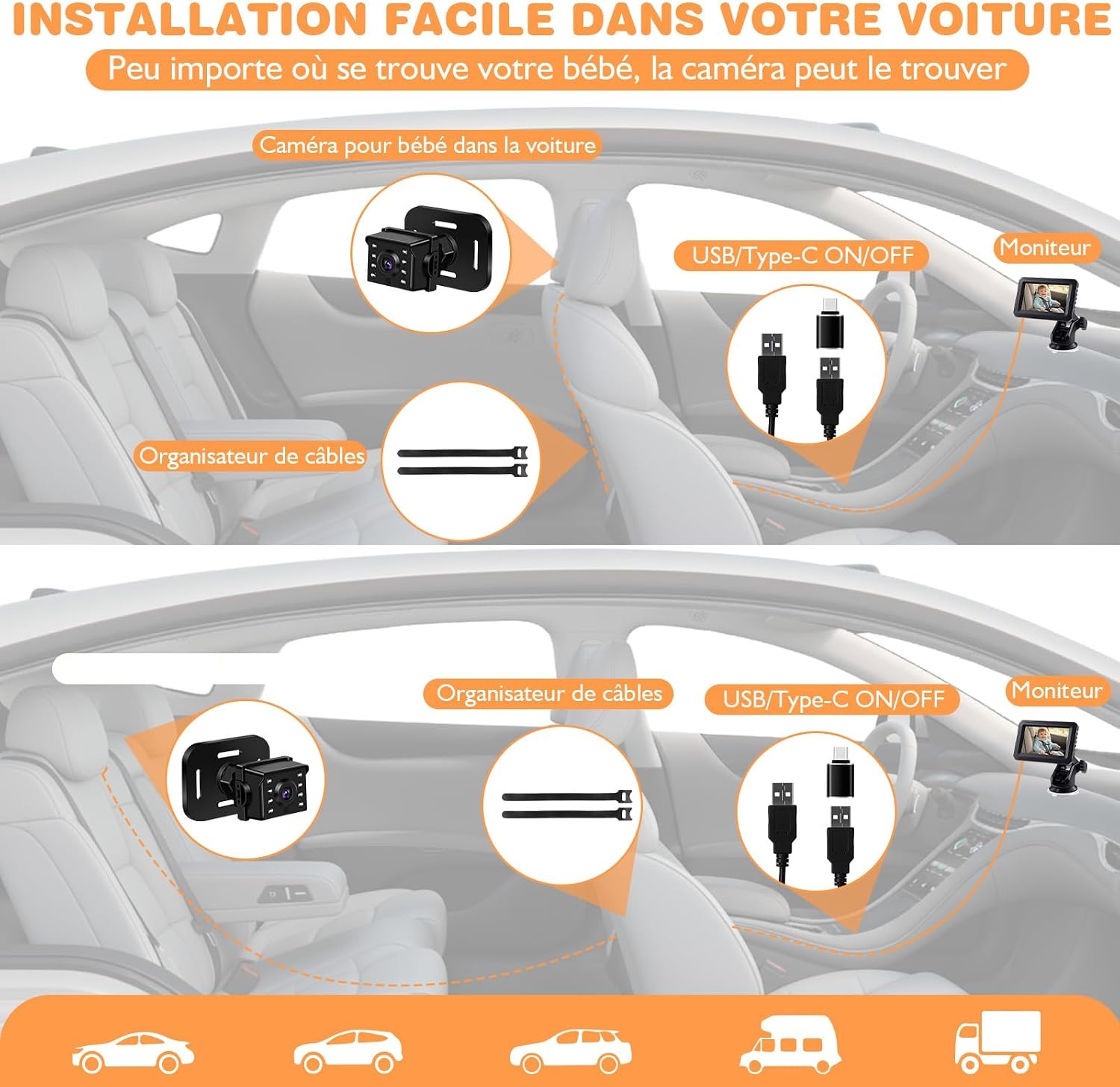 Caméra de surveillance auto pour bébé 1080P - Noir - 32% de remise