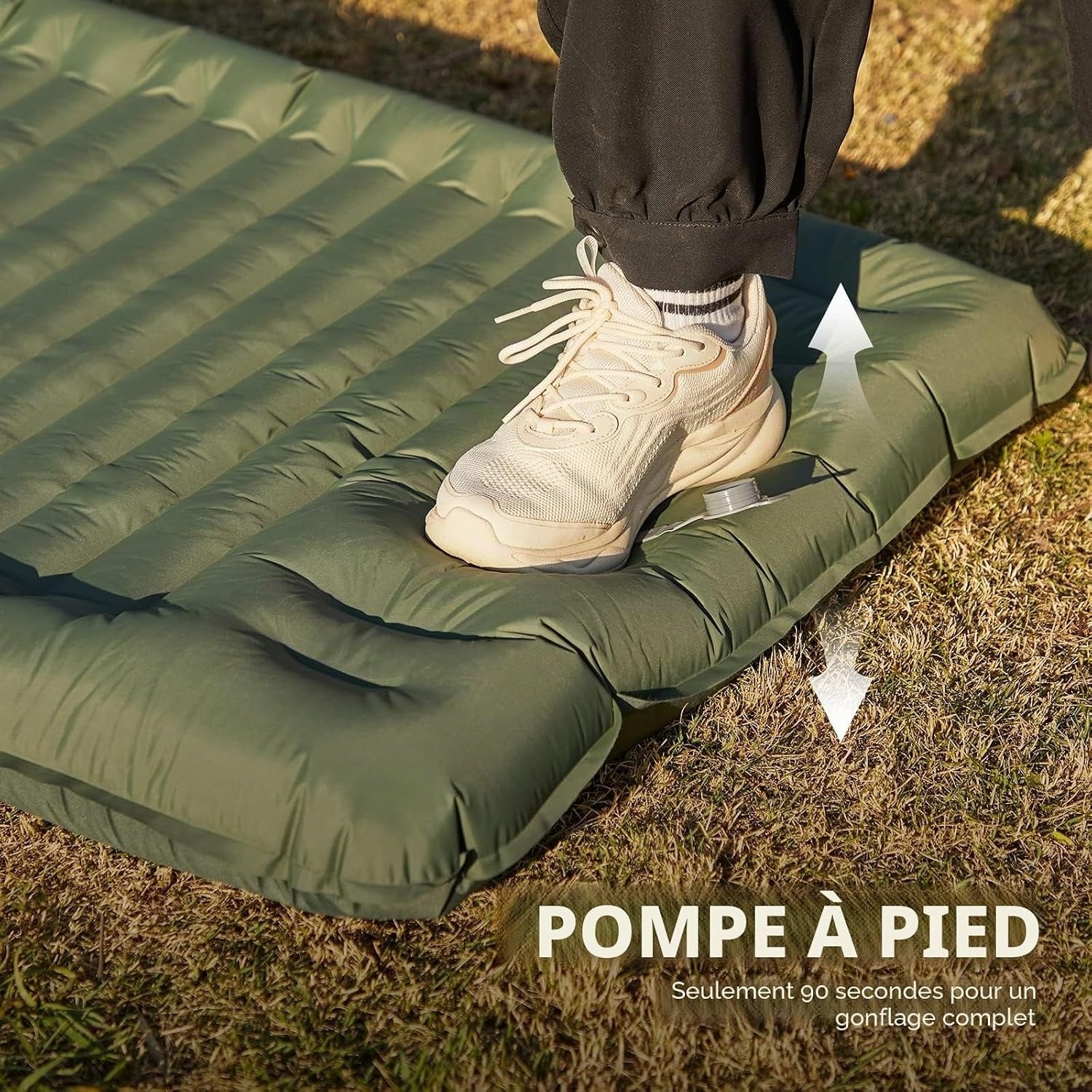 Matelas de camping gonflable 10 cm - Vert Kaki - 32% de remise