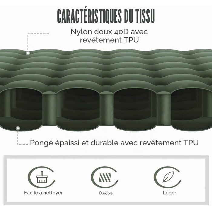 Matelas de camping gonflable 10 cm - Vert Kaki - 32% de remise