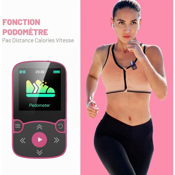 Lecteur MP3 Sport 64 Go Bluetooth 5.3 Magenta - 33% de remise