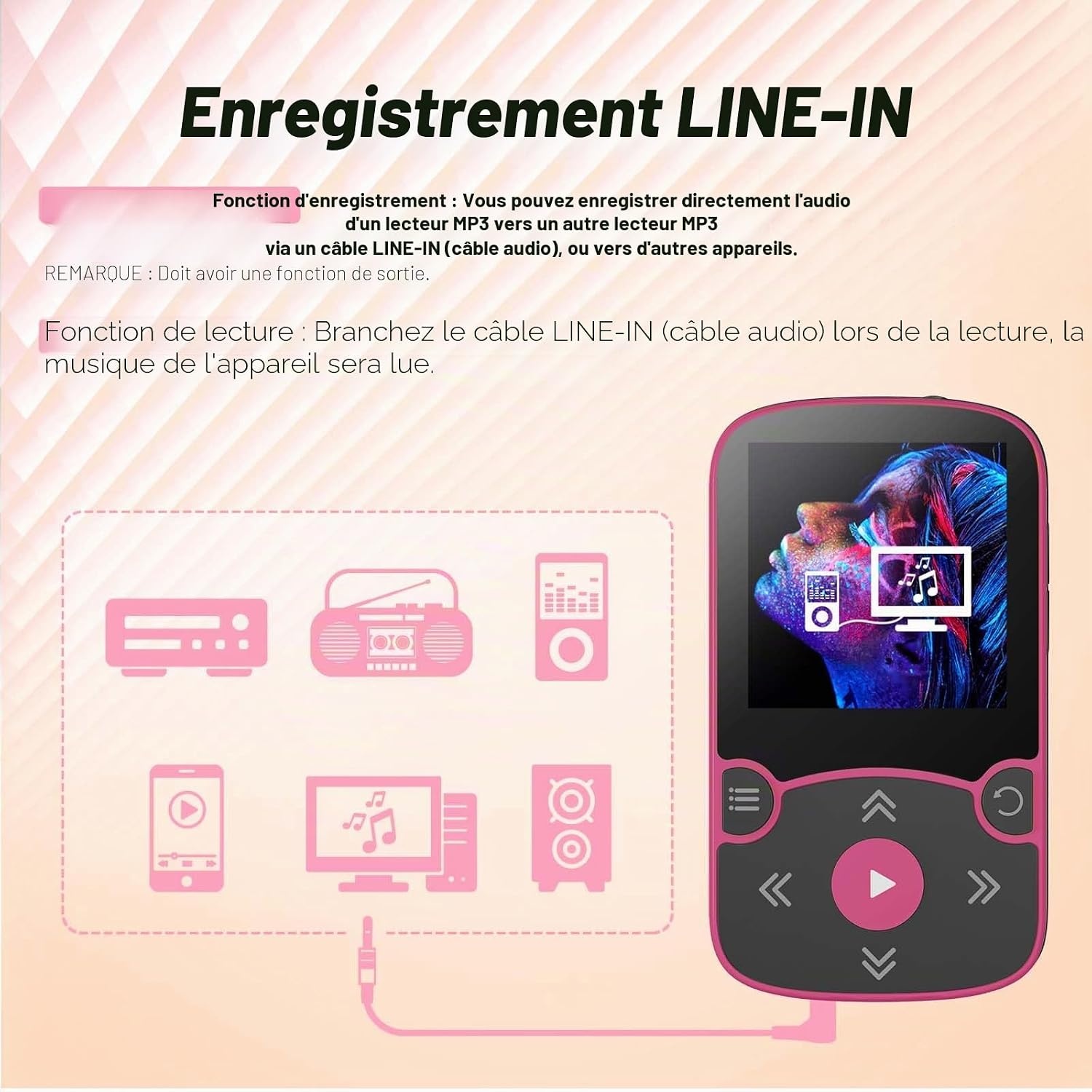 Lecteur MP3 Sport 64 Go Bluetooth 5.3 Magenta - 33% de remise