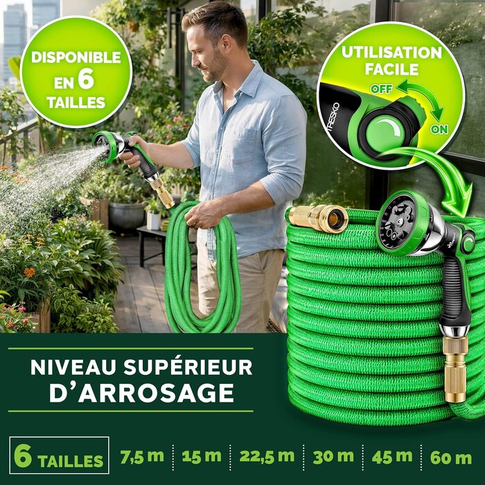 Tuyau d'arrosage extensible 30m - Pistolet 10 fonctions - 33% de remise