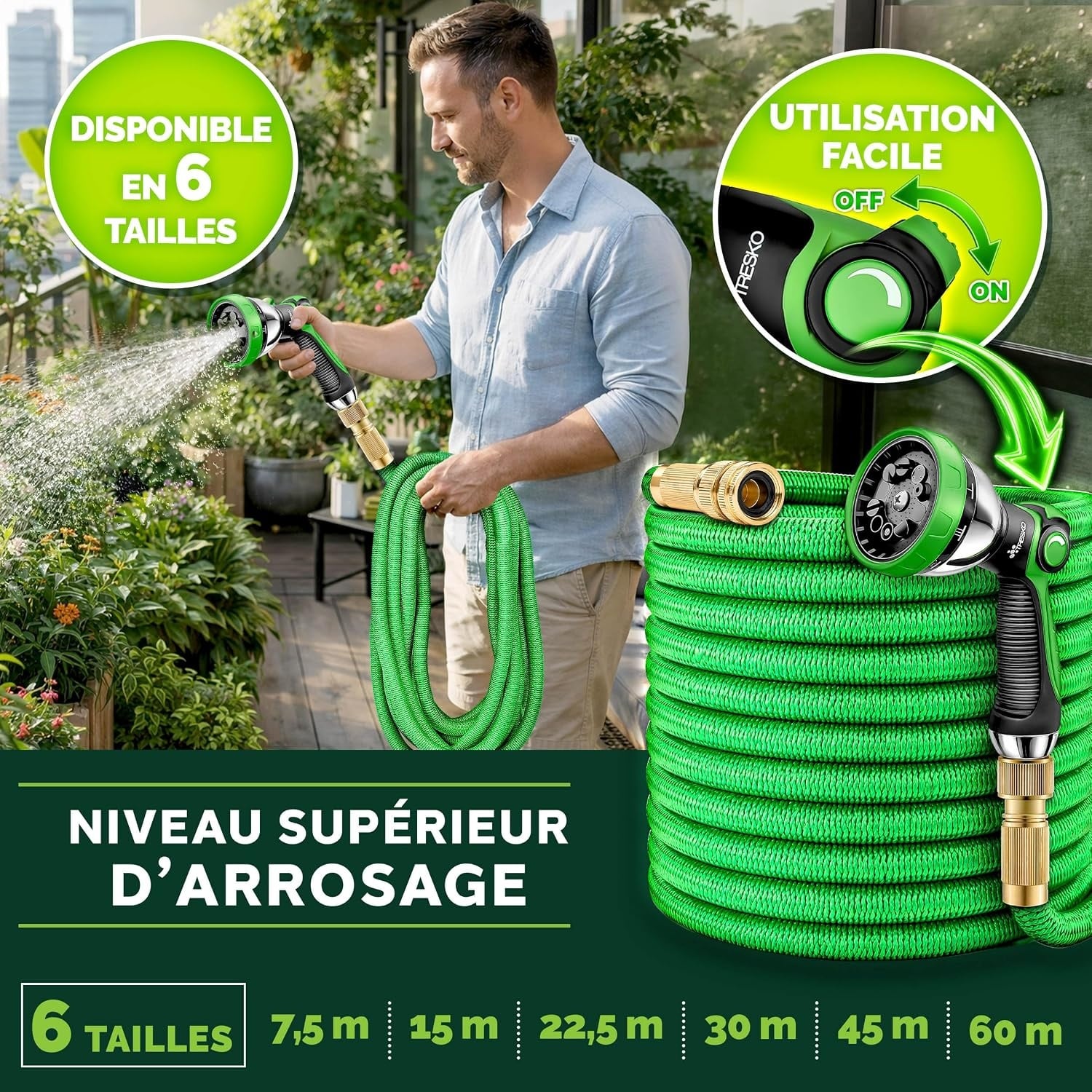 Tuyau d'arrosage extensible 30m - Pistolet 10 fonctions - 33% de remise