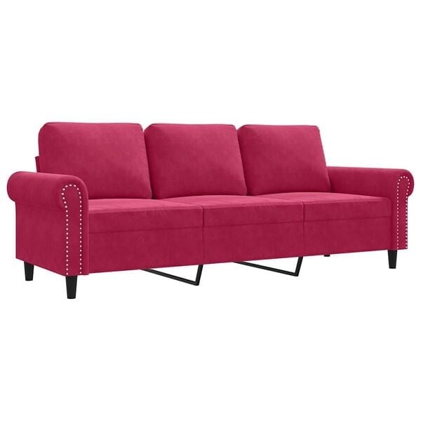 Canapé 3 places en velours rouge vin - 180 cm - 35% de remise