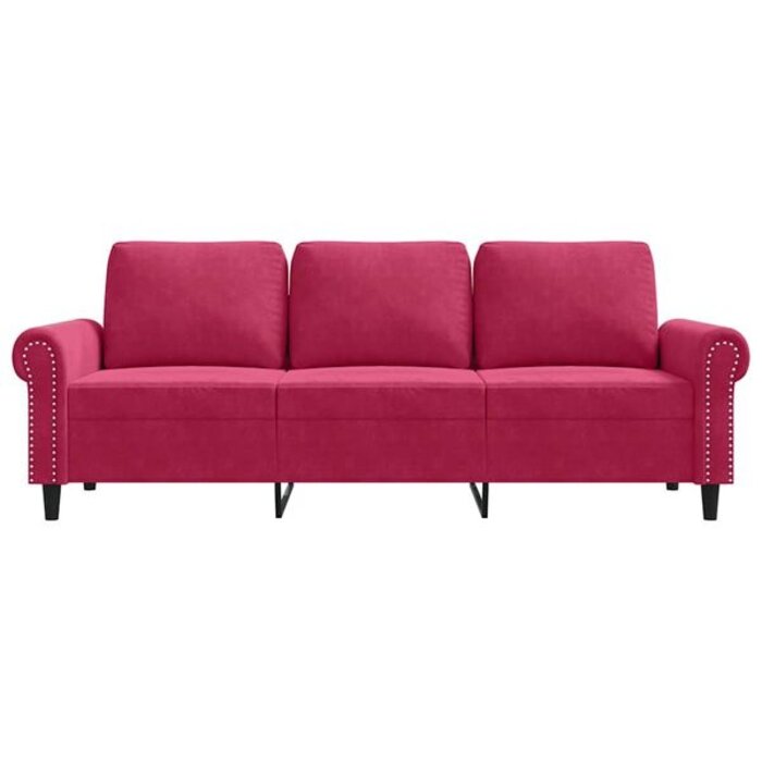 Canapé 3 places en velours rouge vin - 180 cm - 35% de remise