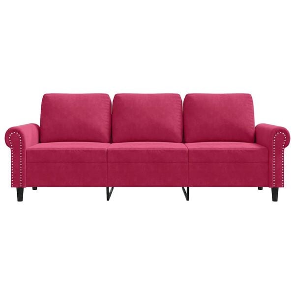 Canapé 3 places en velours rouge vin - 180 cm - 35% de remise