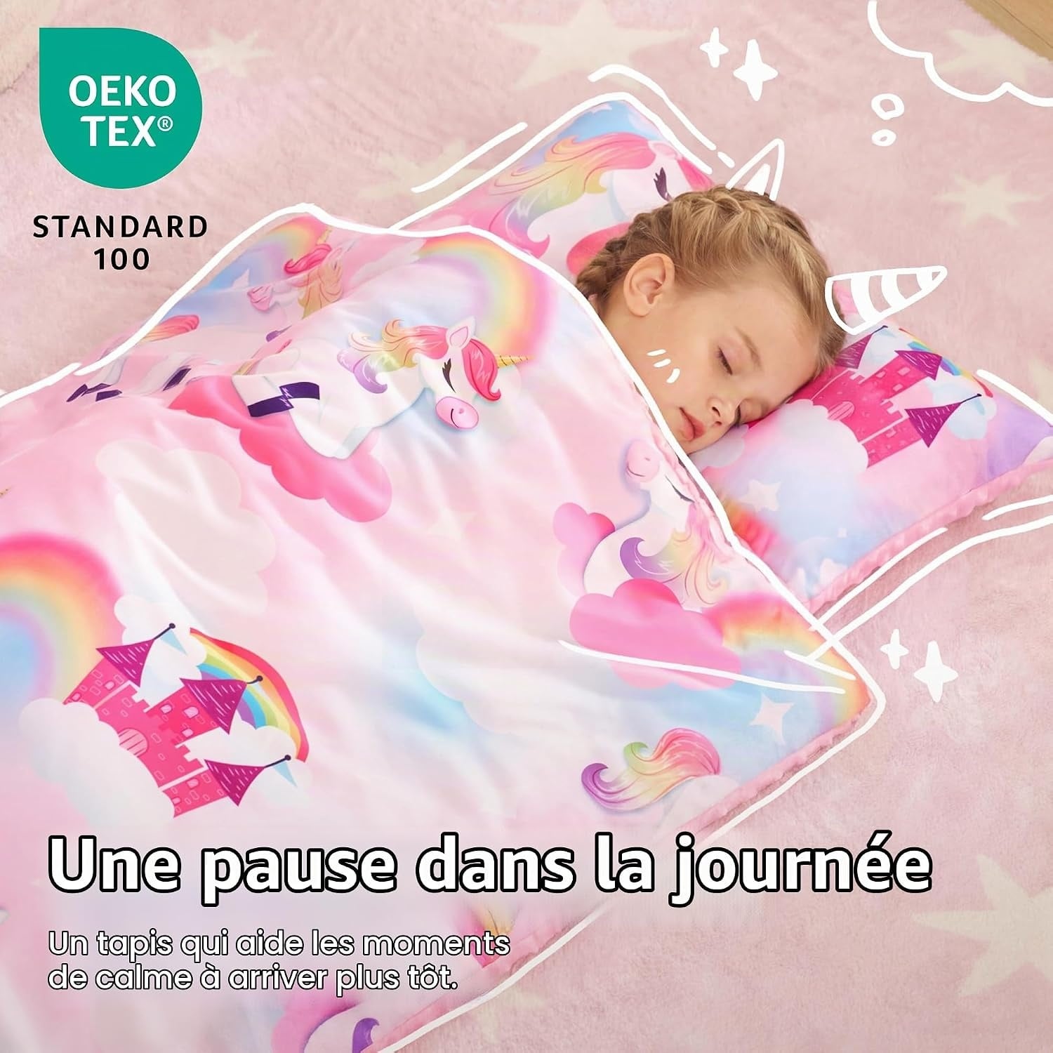Tapis de sieste enfant Licorne rose - 30% de remise - État déballé