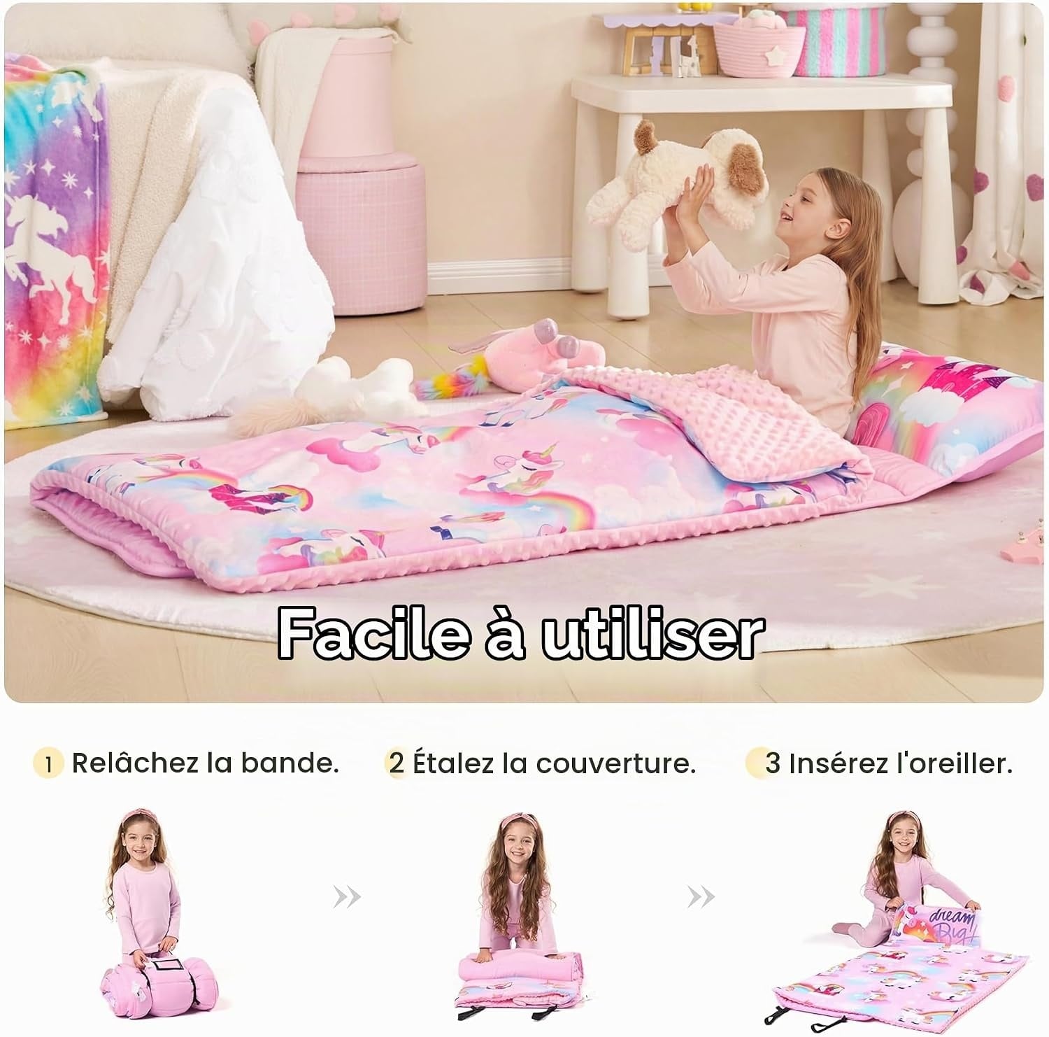 Tapis de sieste enfant Licorne rose - 30% de remise - État déballé