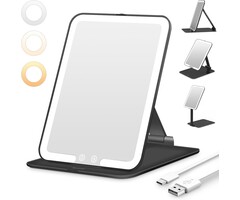 Miroir de maquillage LED pliable - 19x13 cm - 40% de remise