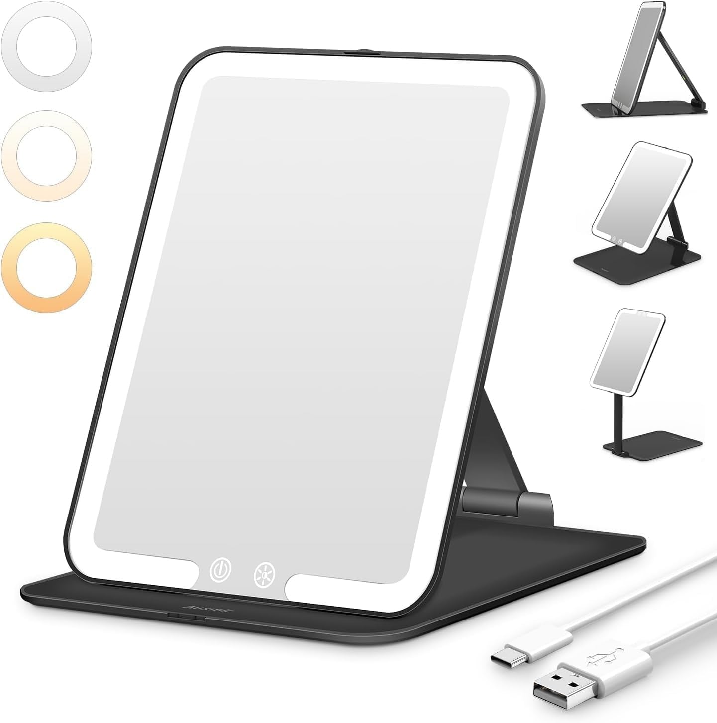 Miroir de maquillage LED pliable - Noir - 30% de remise