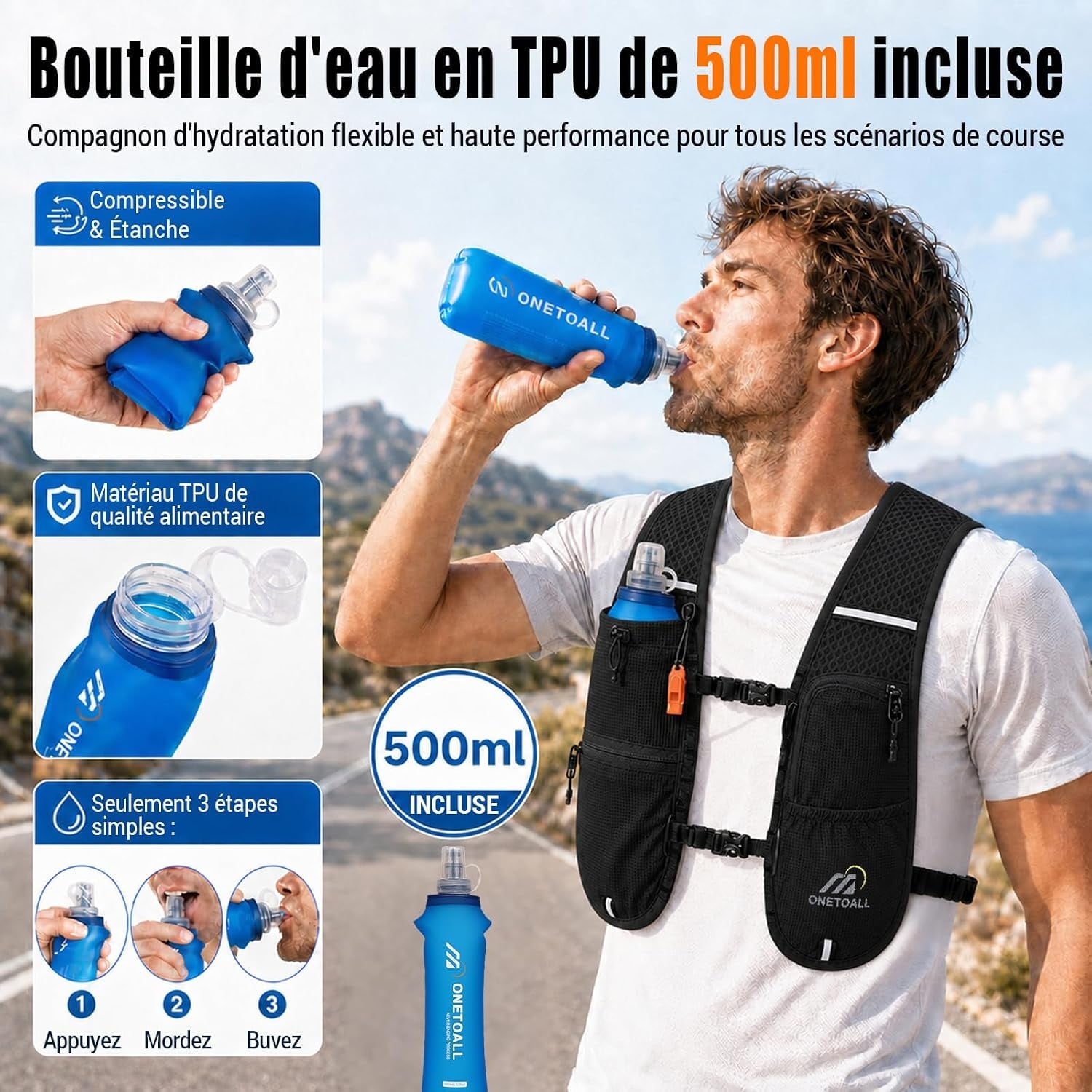 Gilet d'hydratation 6L noir et bleu, 500ml - 31% de remise