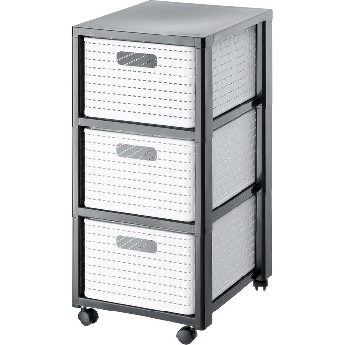 Caisson à roulettes 3 tiroirs aspect rotin blanc - 32% de remise