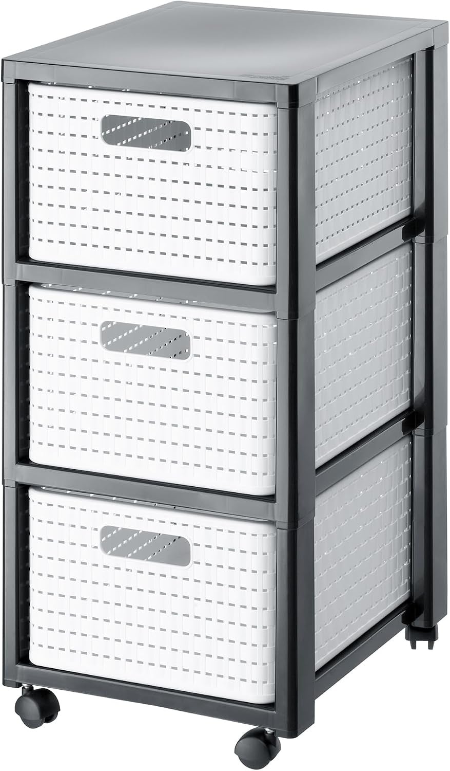 Caisson à roulettes 3 tiroirs aspect rotin blanc - 32% de remise