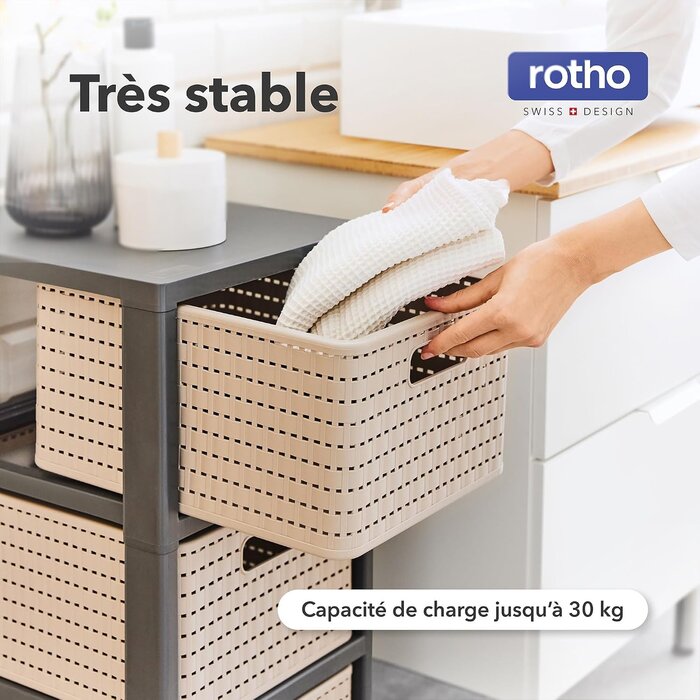 Caisson à roulettes 3 tiroirs aspect rotin blanc - 32% de remise