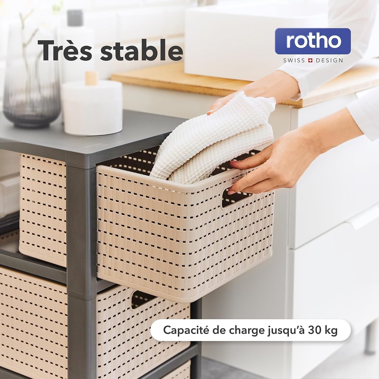 Caisson à roulettes 3 tiroirs aspect rotin blanc - 32% de remise