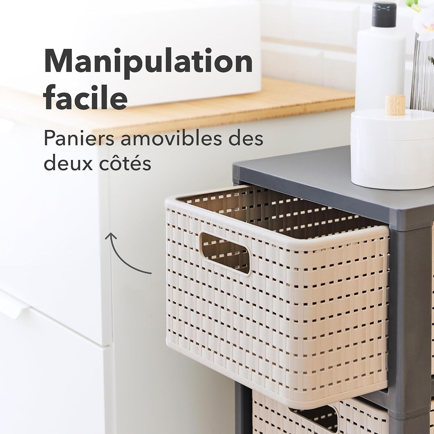 Caisson à roulettes 3 tiroirs aspect rotin blanc - 32% de remise