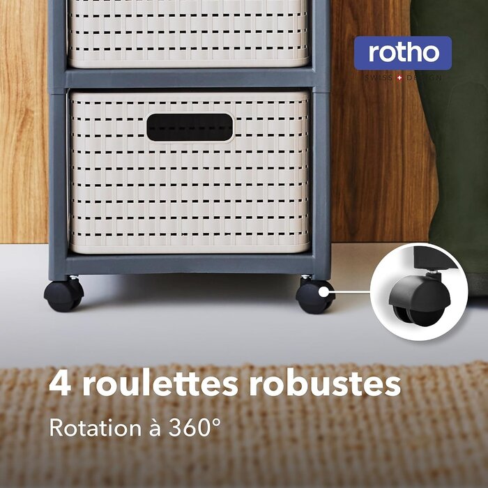 Caisson à roulettes 3 tiroirs aspect rotin blanc - 32% de remise