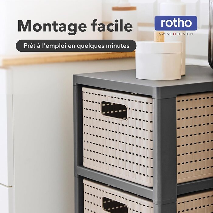Caisson à roulettes 3 tiroirs aspect rotin blanc - 32% de remise