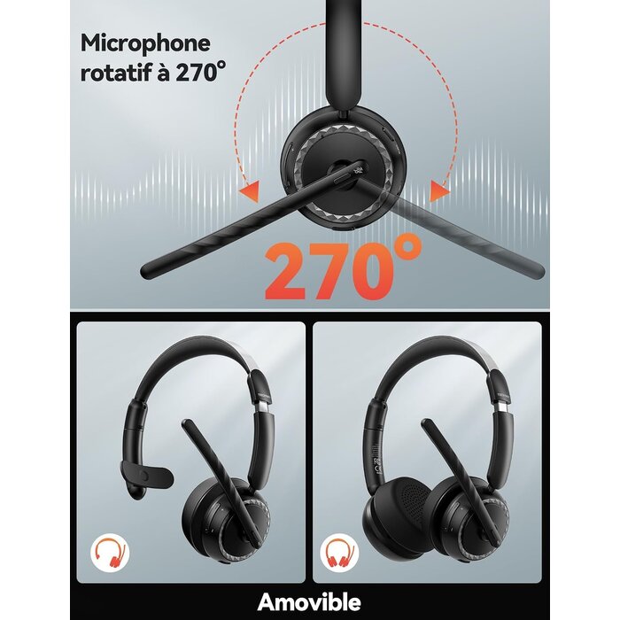 Casque Bluetooth 5.3 avec micro AI et base de charge - 33% de remise