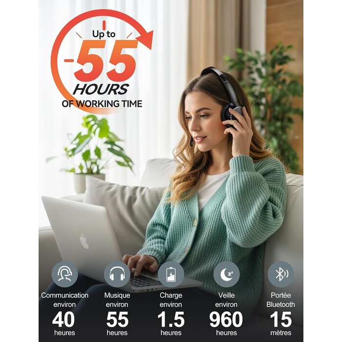 Casque Bluetooth 5.3 avec micro AI et base de charge - 33% de remise