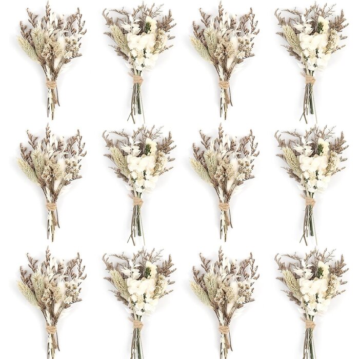 Lot de 12 mini-bouquets de fleurs séchées, 18-20 cm, Blanc - 29% de remise