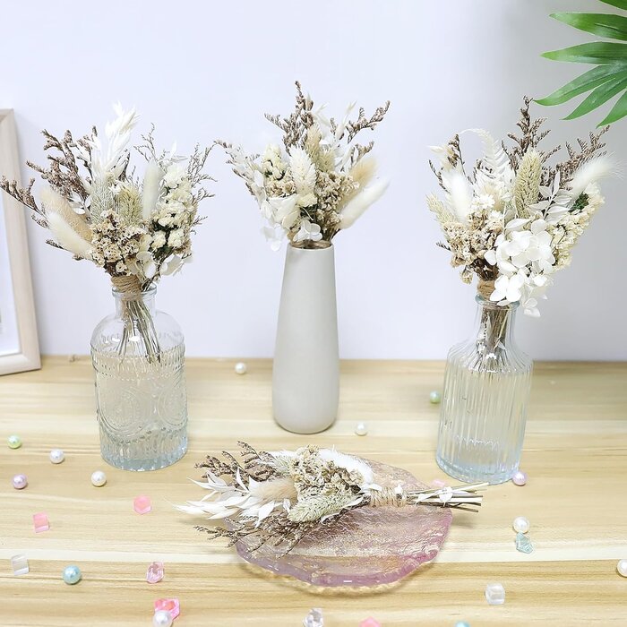 Lot de 12 mini-bouquets de fleurs séchées, 18-20 cm, Blanc - 29% de remise