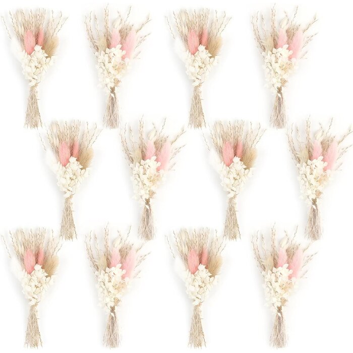 Lot de 12 mini-bouquets de fleurs séchées, 18-20 cm, Blanc - 29% de remise