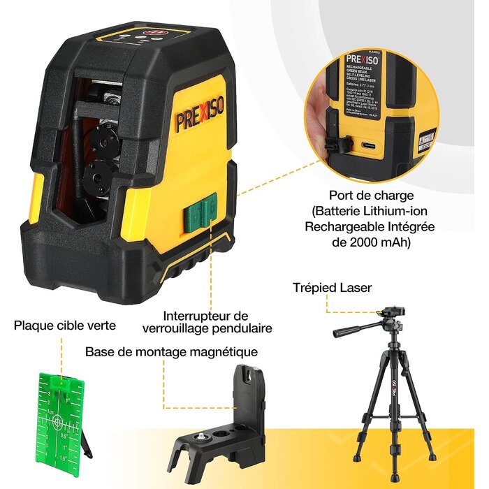 Laser croix vert 30m avec trépied et batterie - 33% de remise