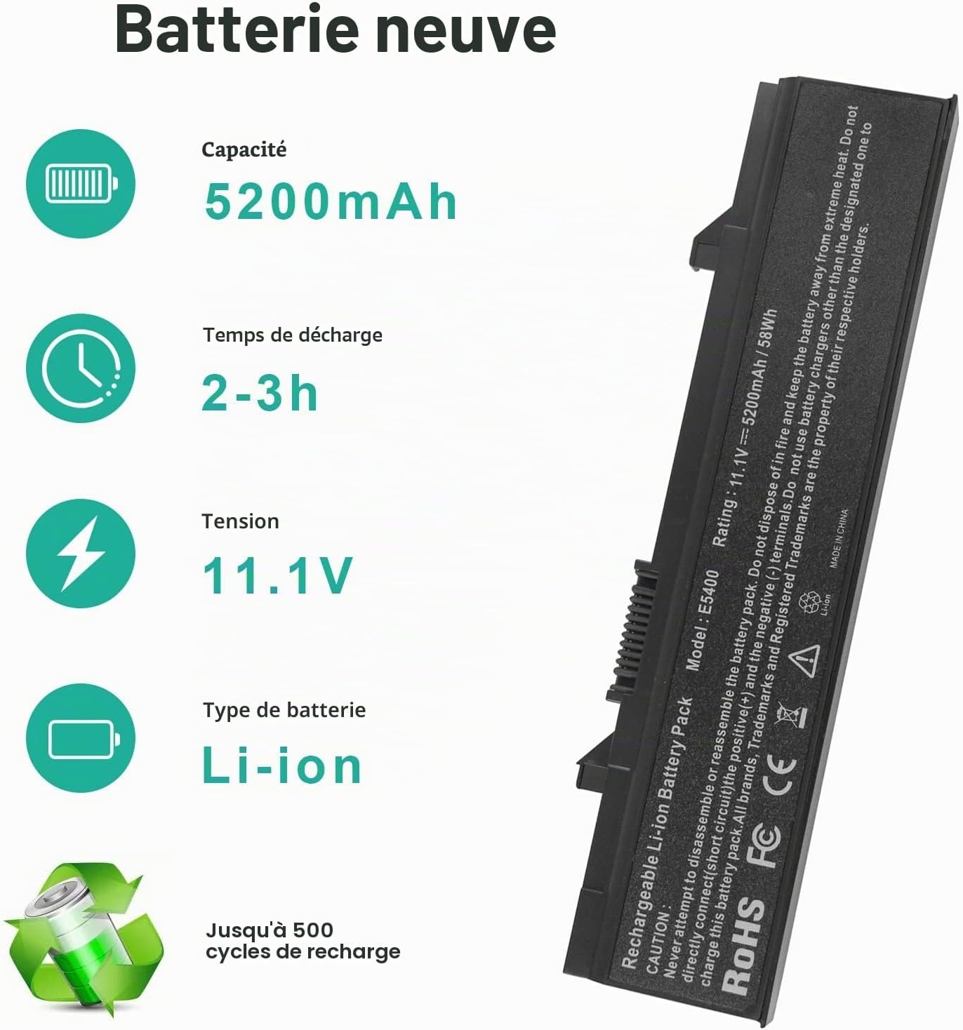 Batterie pour ordinateur portable - 5200 mAh - 11,1V - 30% de remise