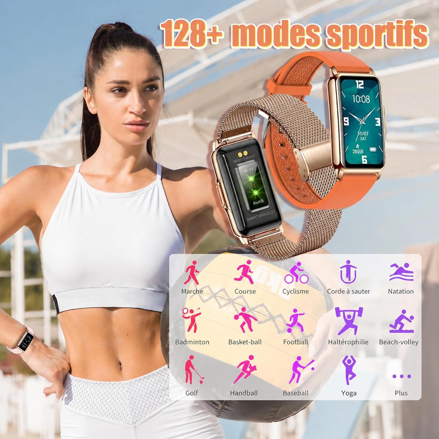 Montre Connectée Unisexe HD Bluetooth Or - 33% de remise