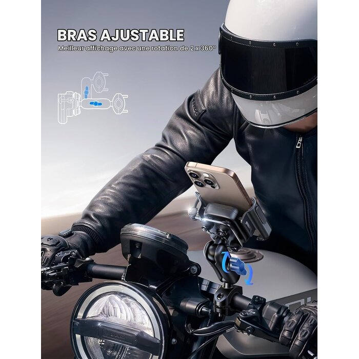 Support téléphone moto alu 360° anti-vibration - 33% de remise