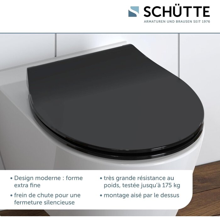 Abattant WC noir en duroplast - Frein de chute - 31% de remise