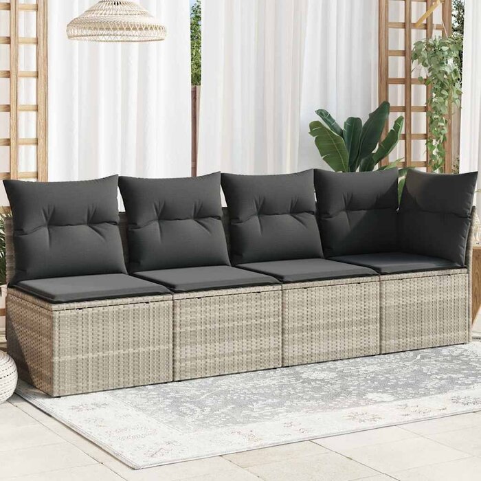 Banquette de jardin 4 places gris clair en rotin - 35% de remise