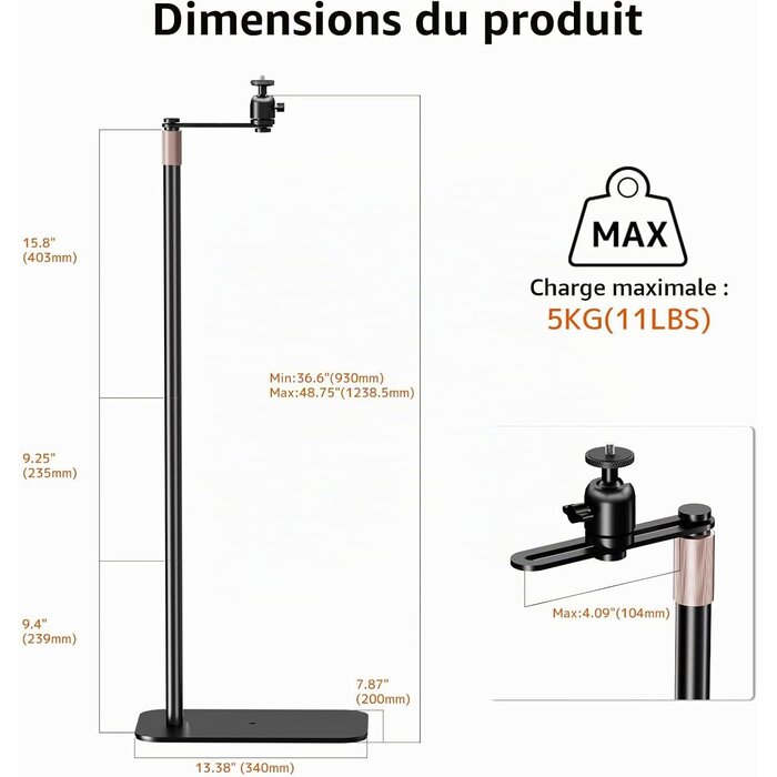 Support projecteur pivotant 360° réglable - Noir - 33% de remise