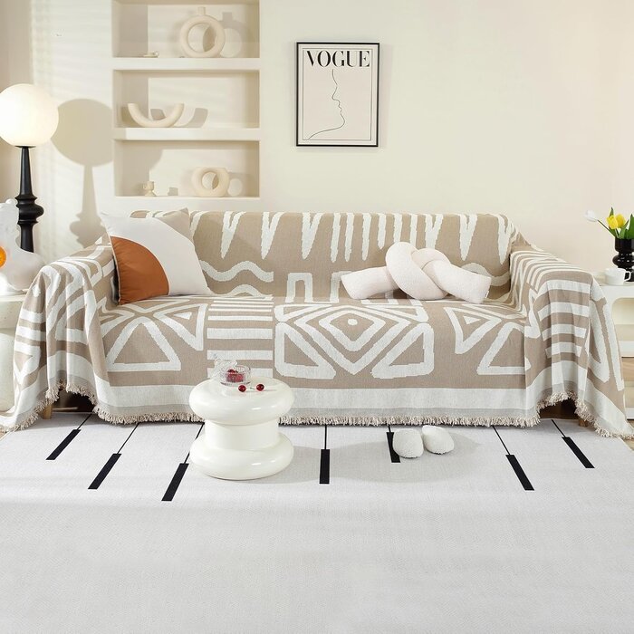 Housse de canapé chenille gris 180x340cm bohème - 33% de remise