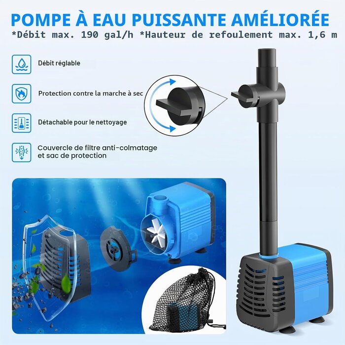 Pompe de fontaine solaire 15W 720L/H - 33% de remise