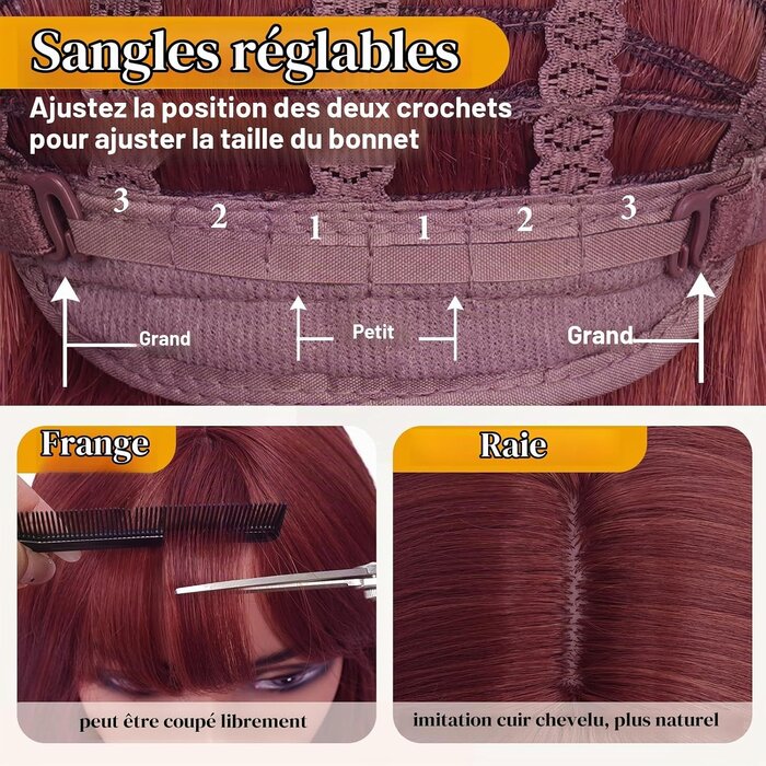 Perruque Longue Lisse Bordeaux avec Frange - 40 cm - 30% de remise