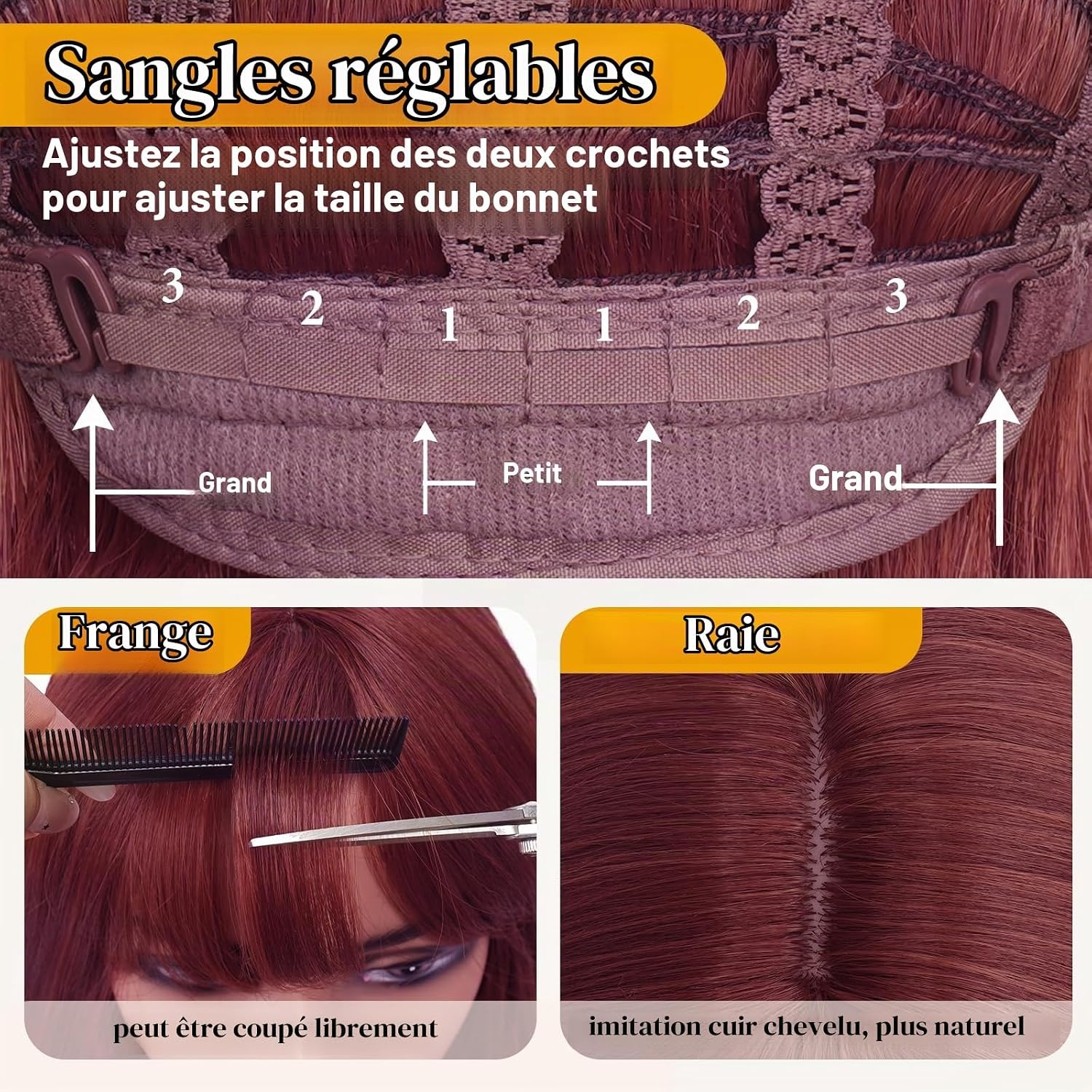 Perruque Longue Lisse Bordeaux avec Frange - 40 cm - 30% de remise