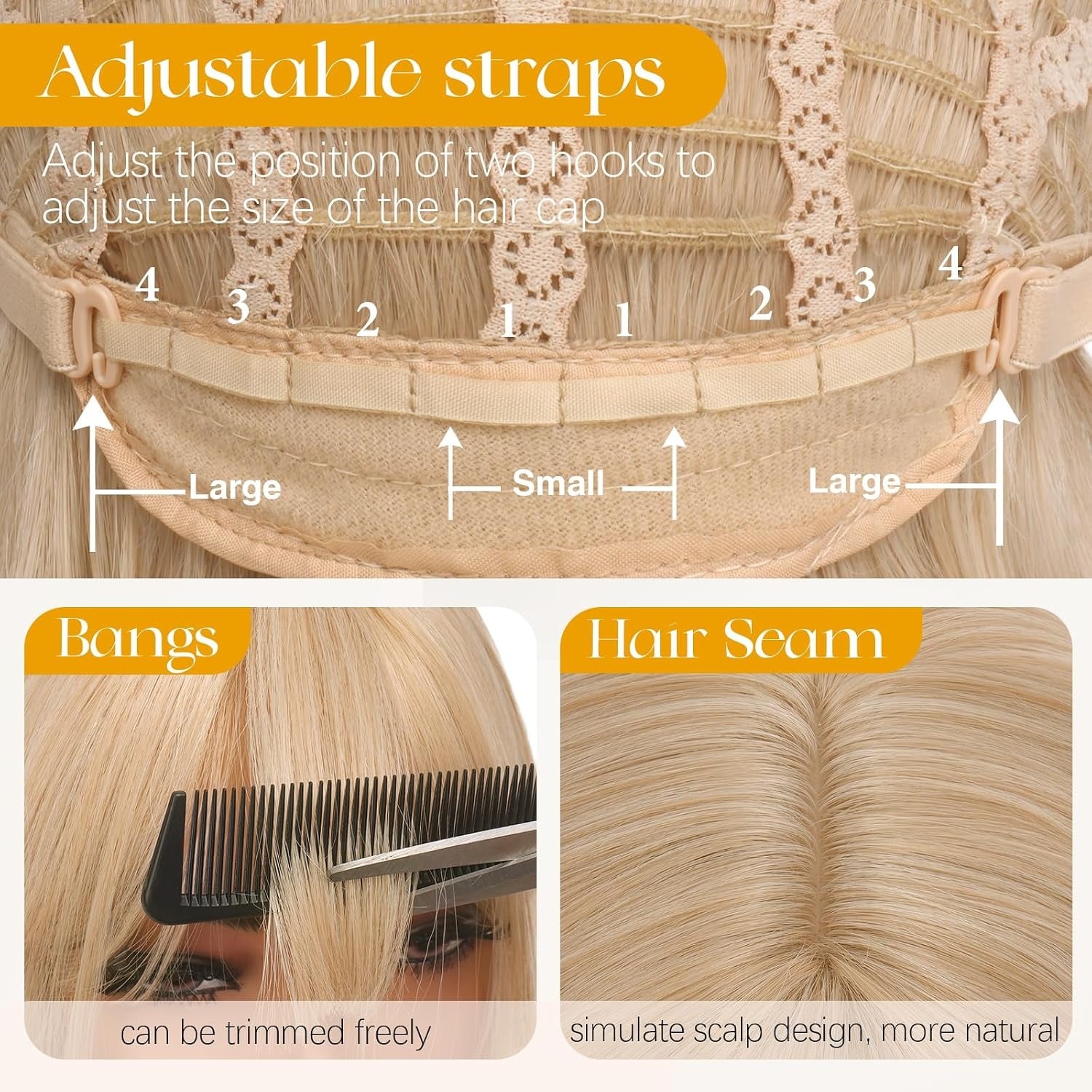 Perruque Longue et Lisse 50 cm Blond Clair avec Frange - 31% de remise