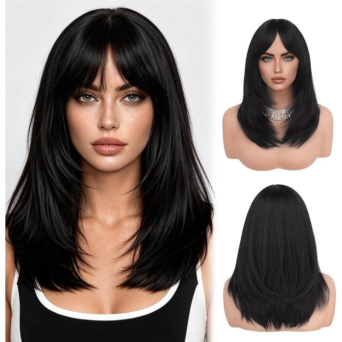 Perruque Longue et Lisse 50 cm Blond Clair avec Frange - 31% de remise