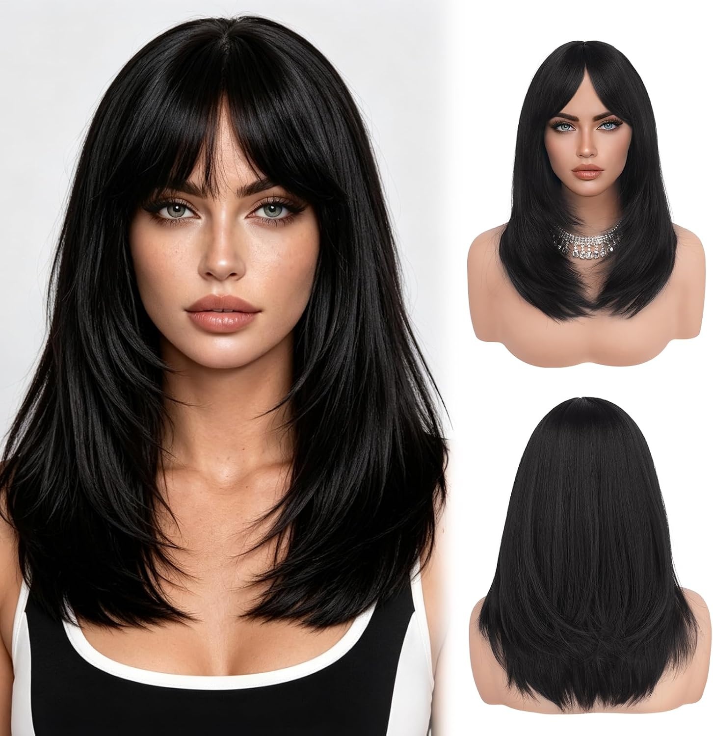 Perruque Longue et Lisse 50 cm Blond Clair avec Frange - 31% de remise