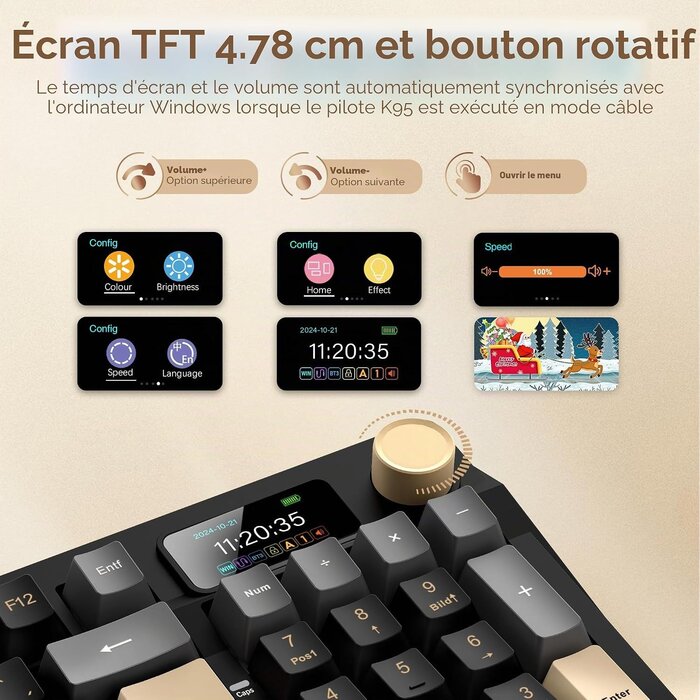 Clavier mécanique gaming RGB, écran TFT, QWERTZ - 34% de remise