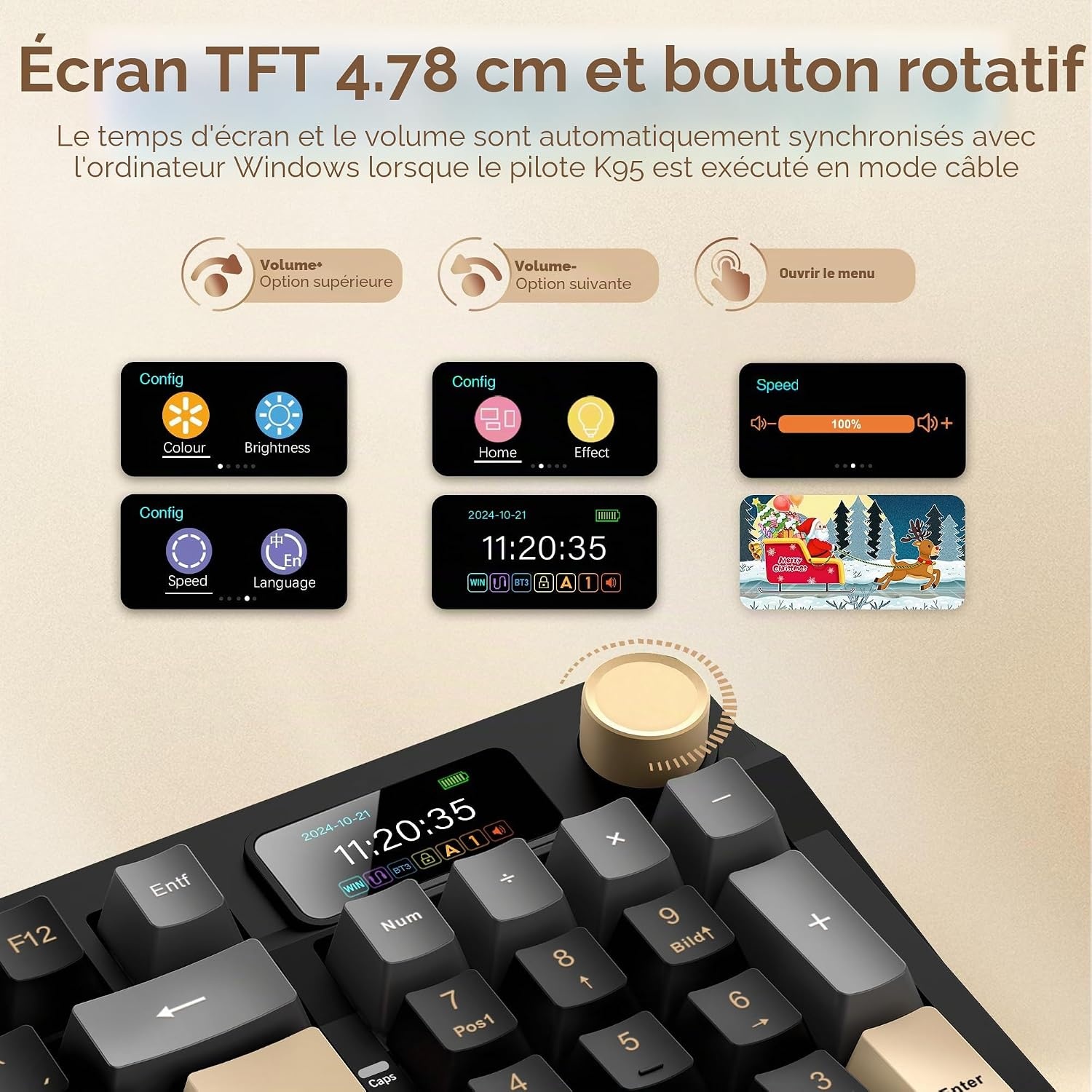 Clavier mécanique gaming RGB, écran TFT, QWERTZ - 34% de remise