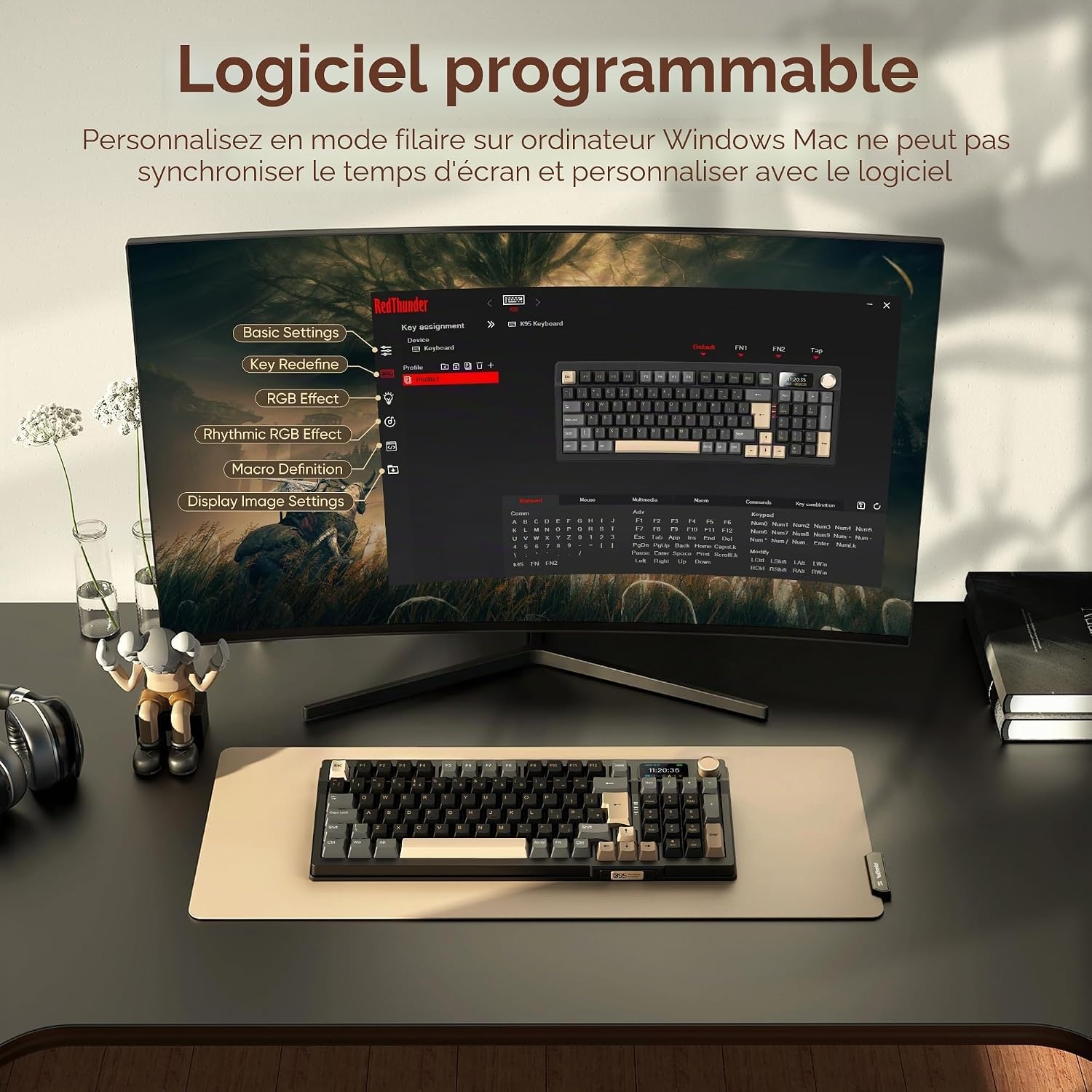 Clavier mécanique gaming RGB, écran TFT, QWERTZ - 34% de remise