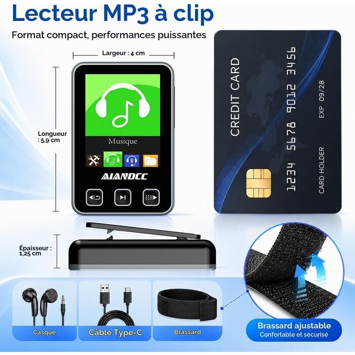 Lecteur MP3 Sport 32 Go avec Bluetooth 5.3 - Noir - 31% de remise
