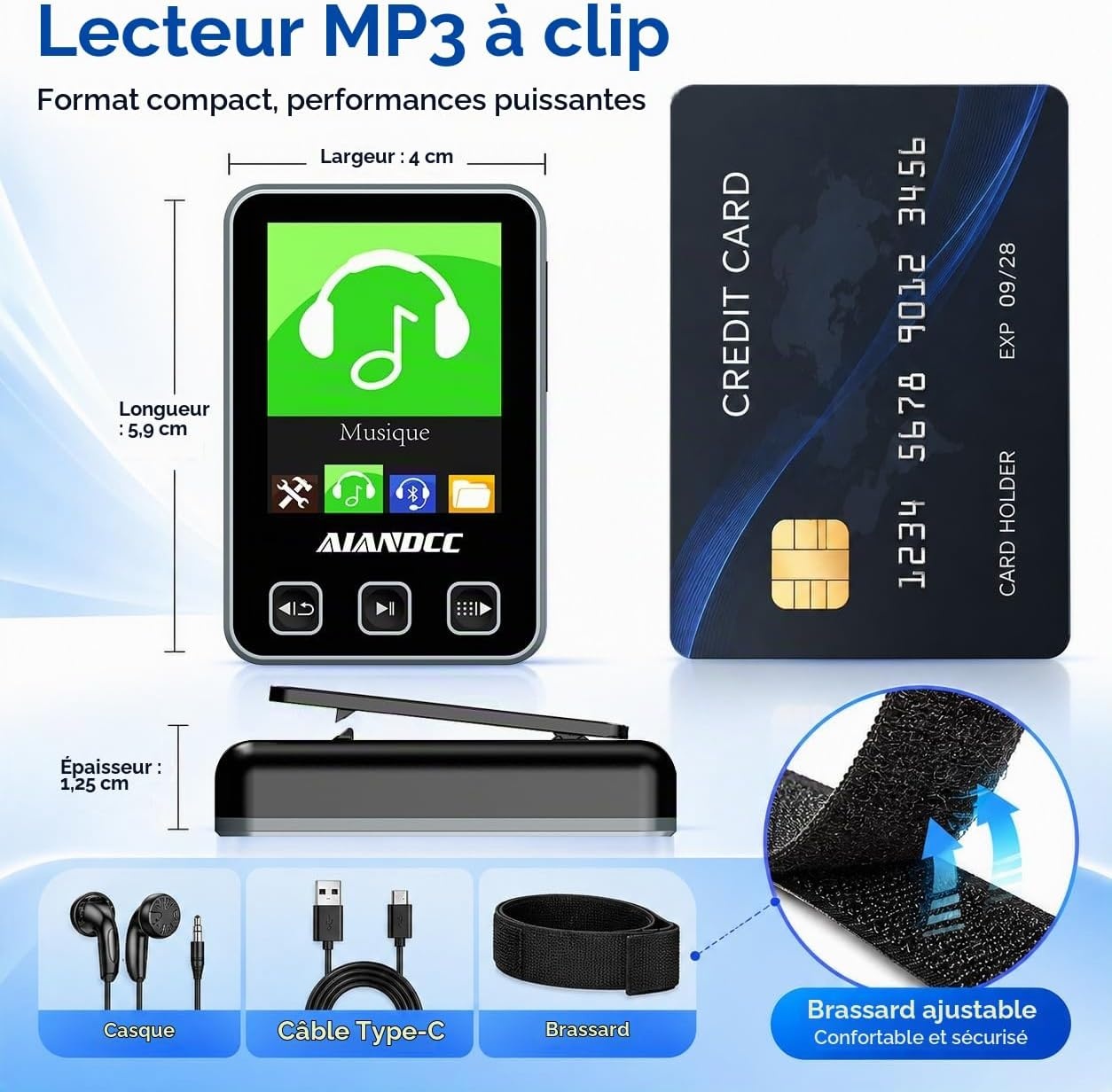 Lecteur MP3 Sport 32 Go avec Bluetooth 5.3 - Noir - 31% de remise