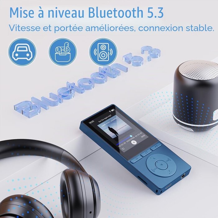 Lecteur MP3 64 Go Bluetooth 5.3 - Bleu - 32% de remise